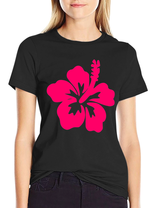 Camiseta Negra con Hibisco Rosa