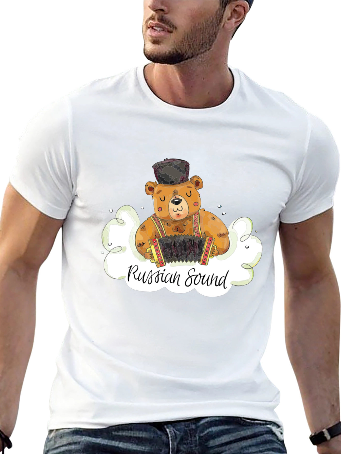 Camiseta Negra Oso Acordeón Sonido Ruso