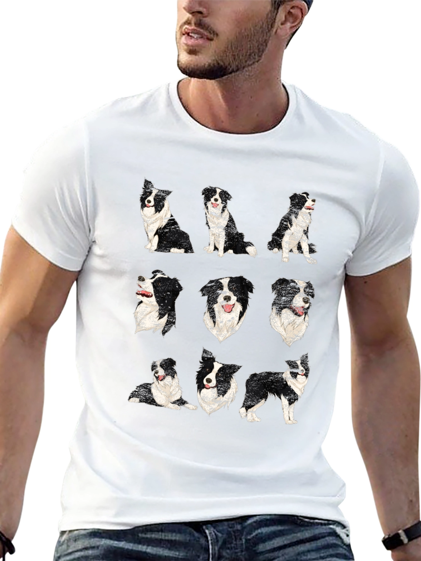 Camiseta Negra con Diseño de Border Collies
