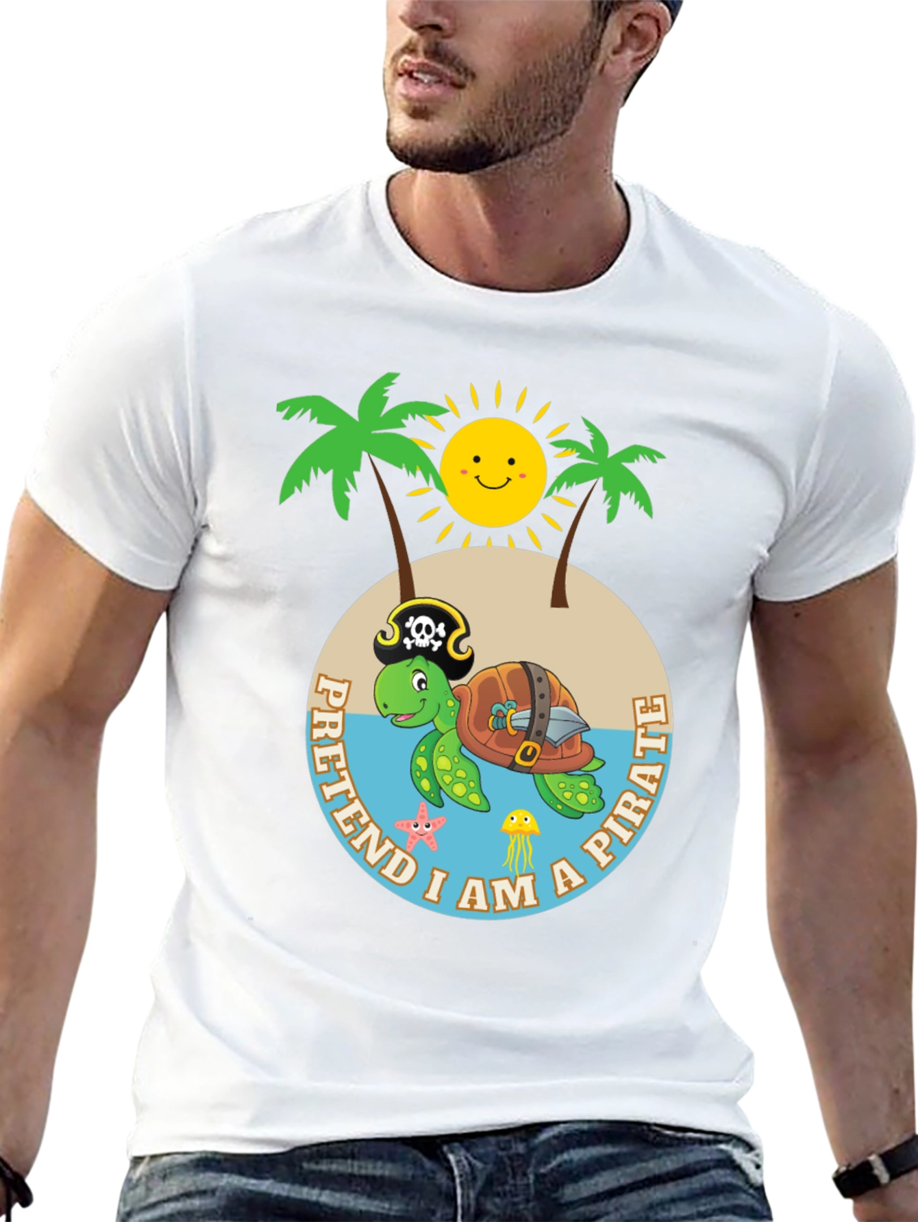 Camiseta Negra Pirata Tortuga Divertida