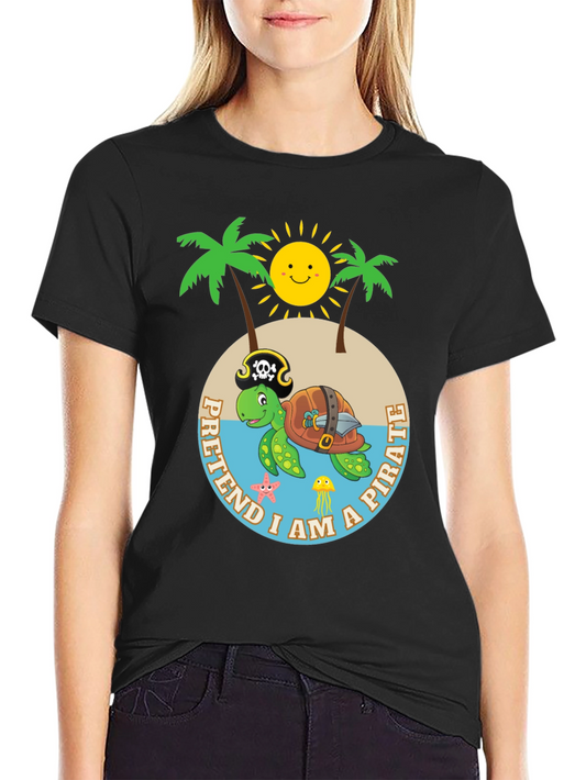 Camiseta Negra Pirata Tortuga Divertida