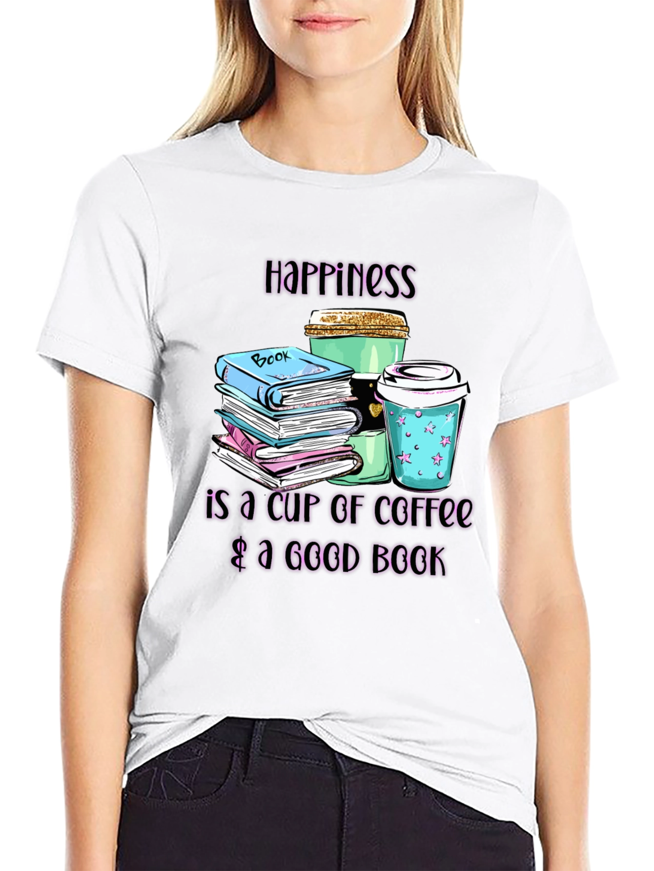 Camiseta Negra Felicidad: Café y Libros