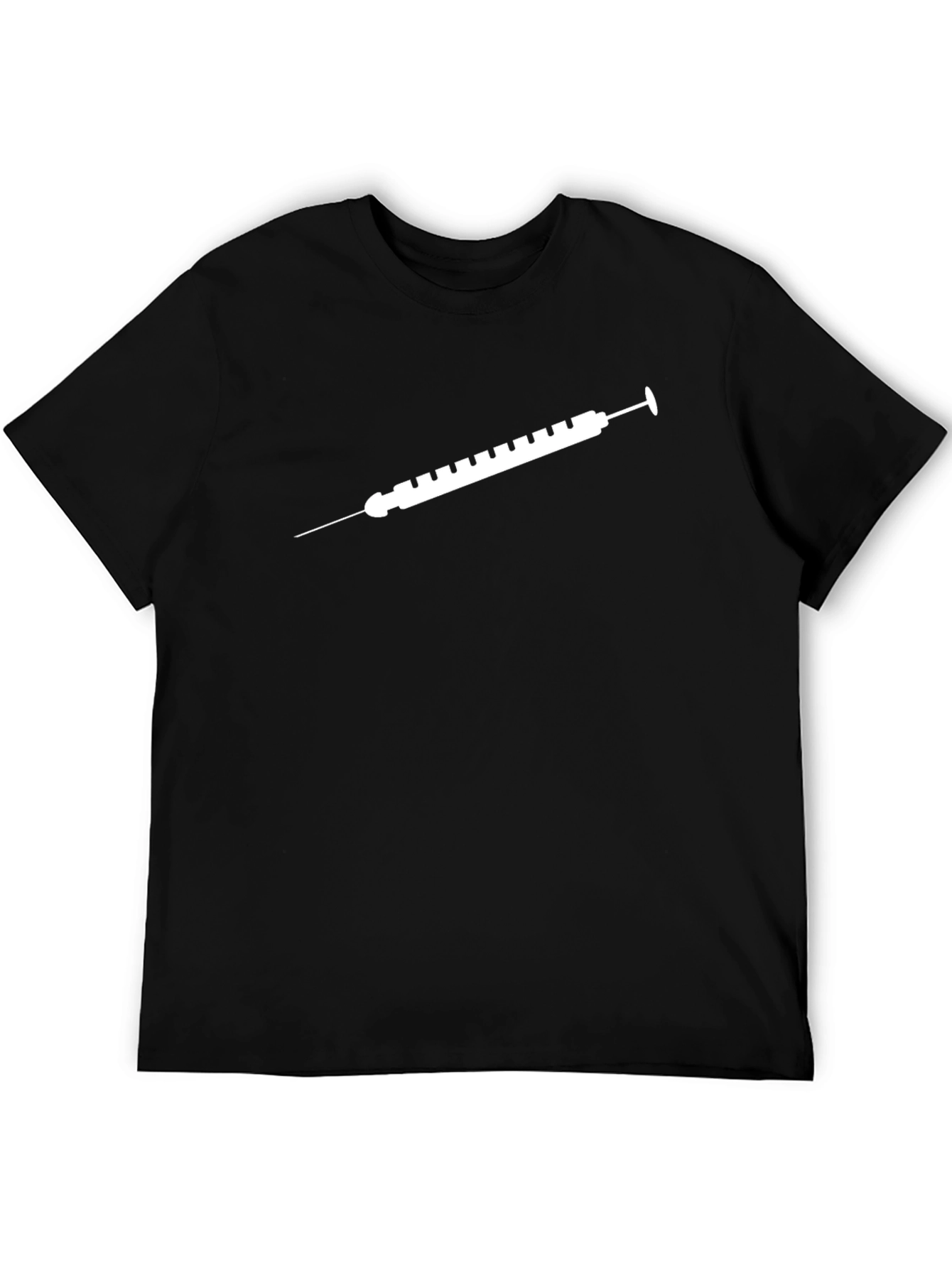 Camiseta Negra con Diseño de Jeringa Blanca