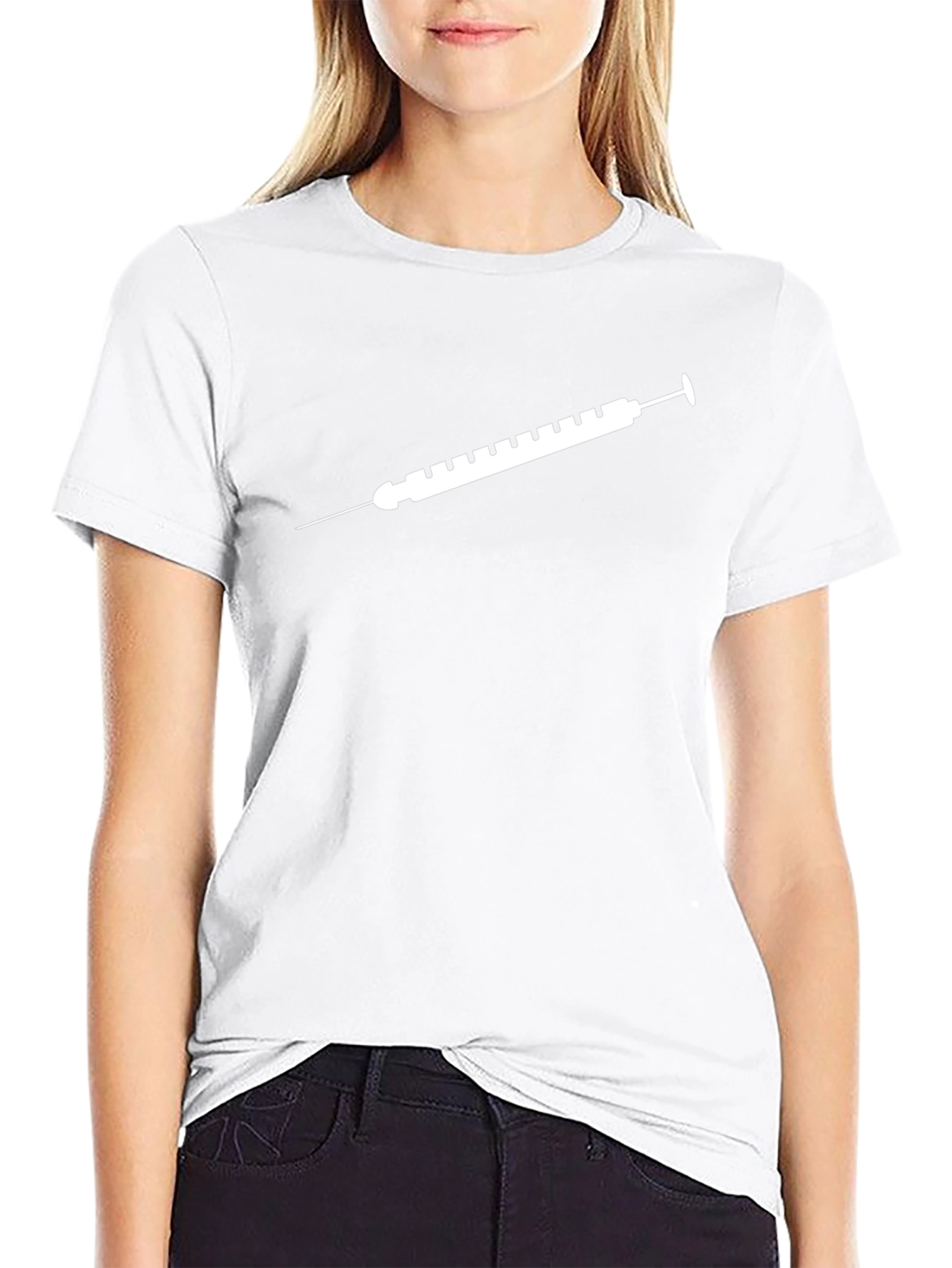 Camiseta Negra con Diseño de Jeringa Blanca