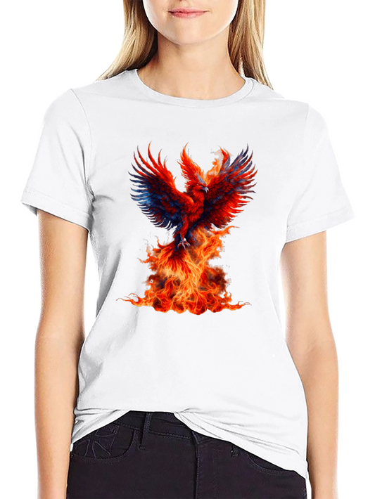Camiseta Negra con Estampado de Ave Fénix en Llamas