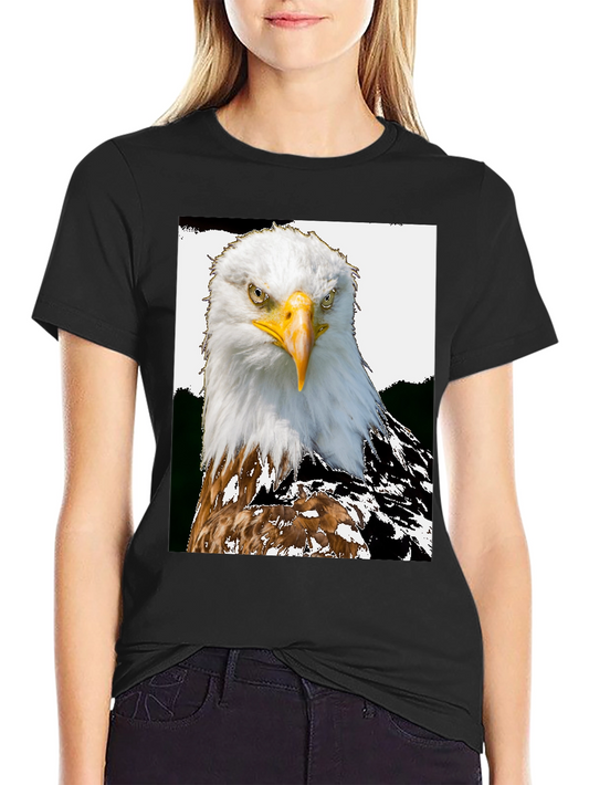 Camiseta Negra con Estampado de Águila Calva