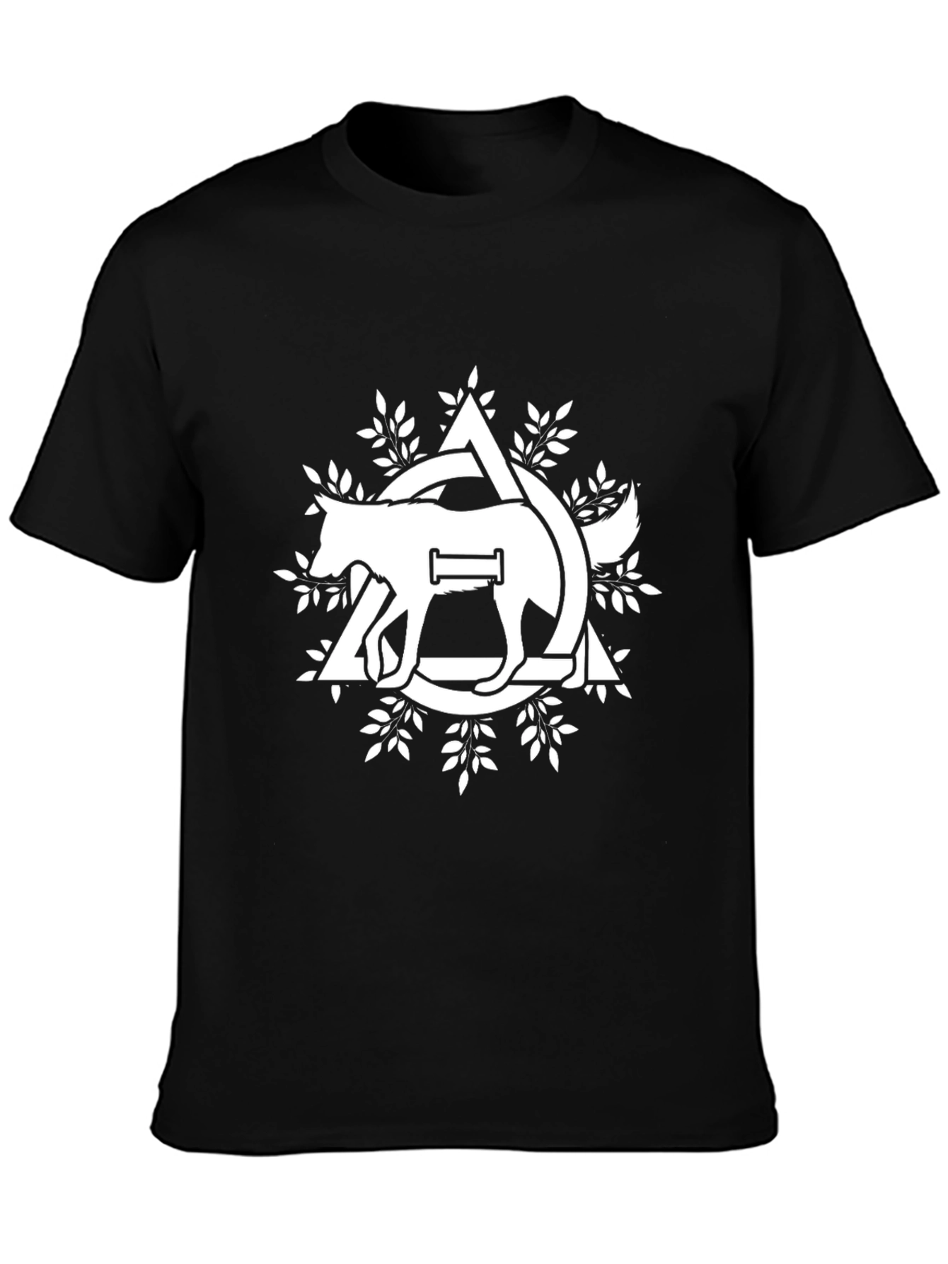 Camiseta Negra con Diseño de Lobo Abstracto