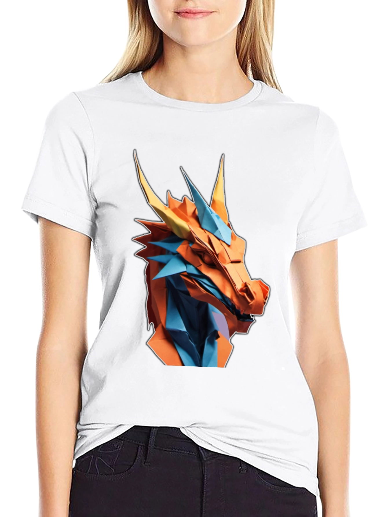 Camiseta Negra Dragón Origami