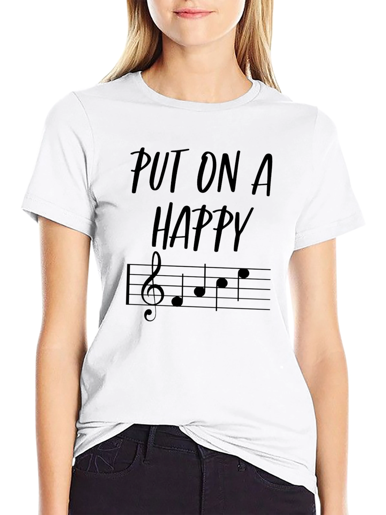 Camiseta Negra con Diseño Musical Happy