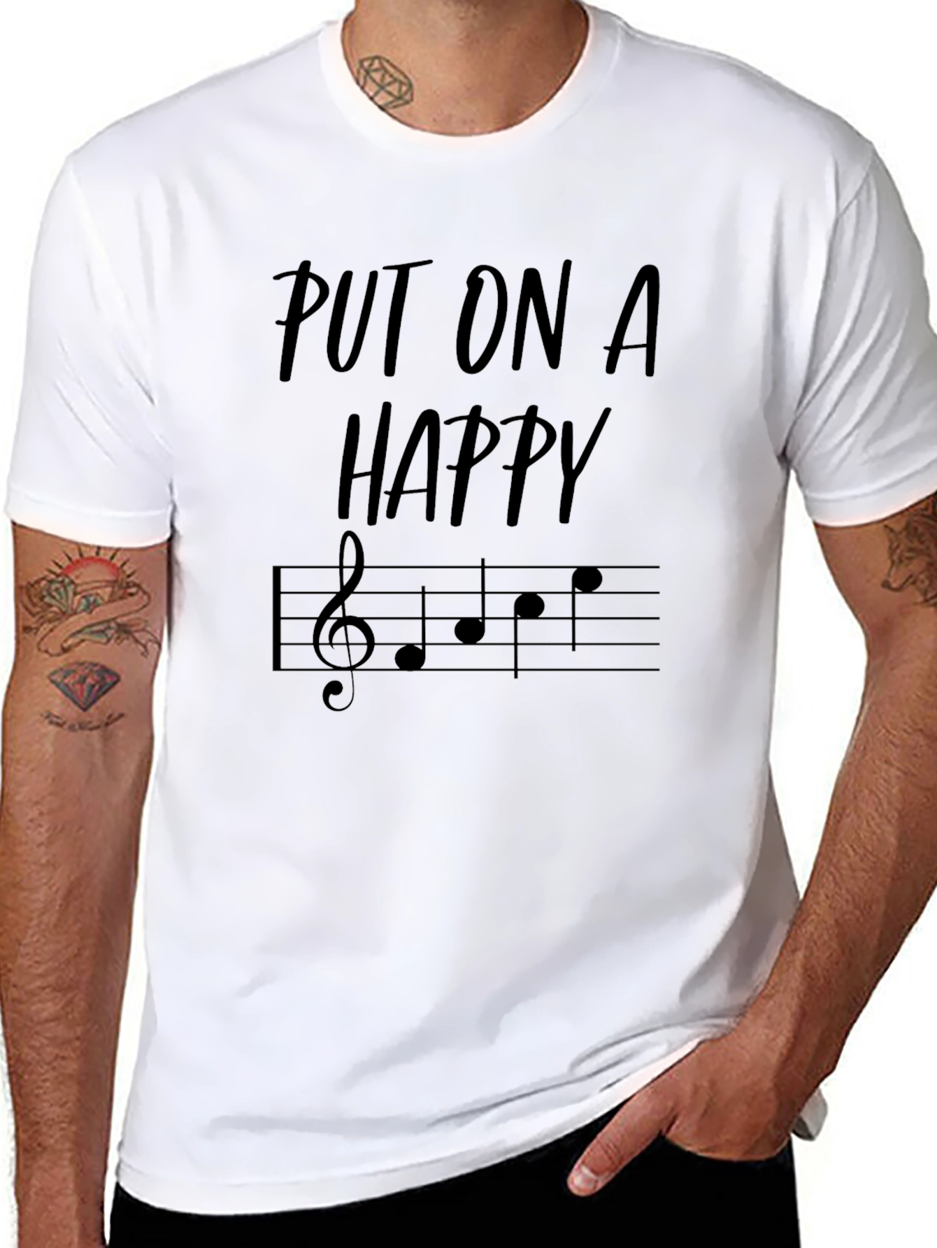 Camiseta Negra con Diseño Musical Happy