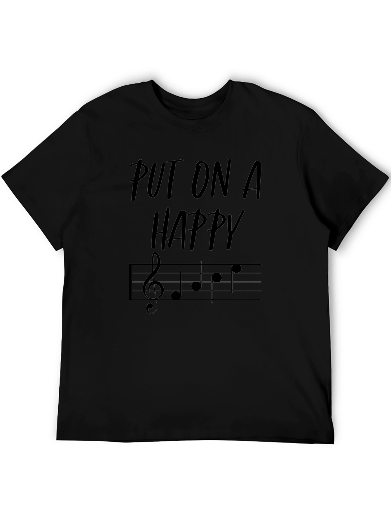 Camiseta Negra con Diseño Musical Happy
