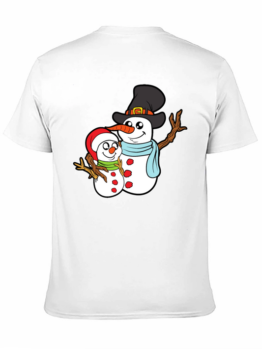 Camiseta Negra con Diseño de Muñecos de Nieve Navideños