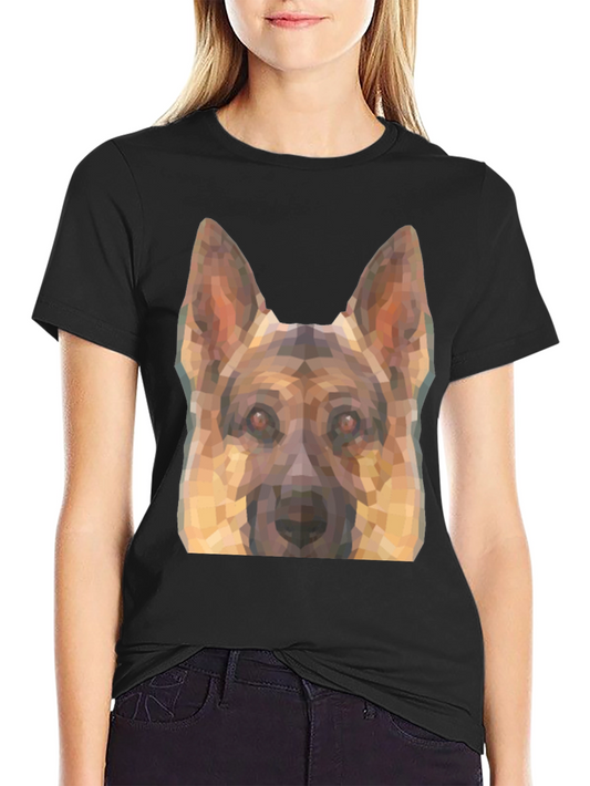 Camiseta Negra con Diseño Geométrico de Pastor Alemán