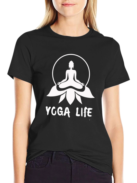 Camiseta Yoga Life Negra con Diseño de Buda