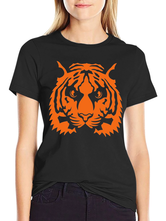 Camiseta Negra con Estampado de Tigre Naranja