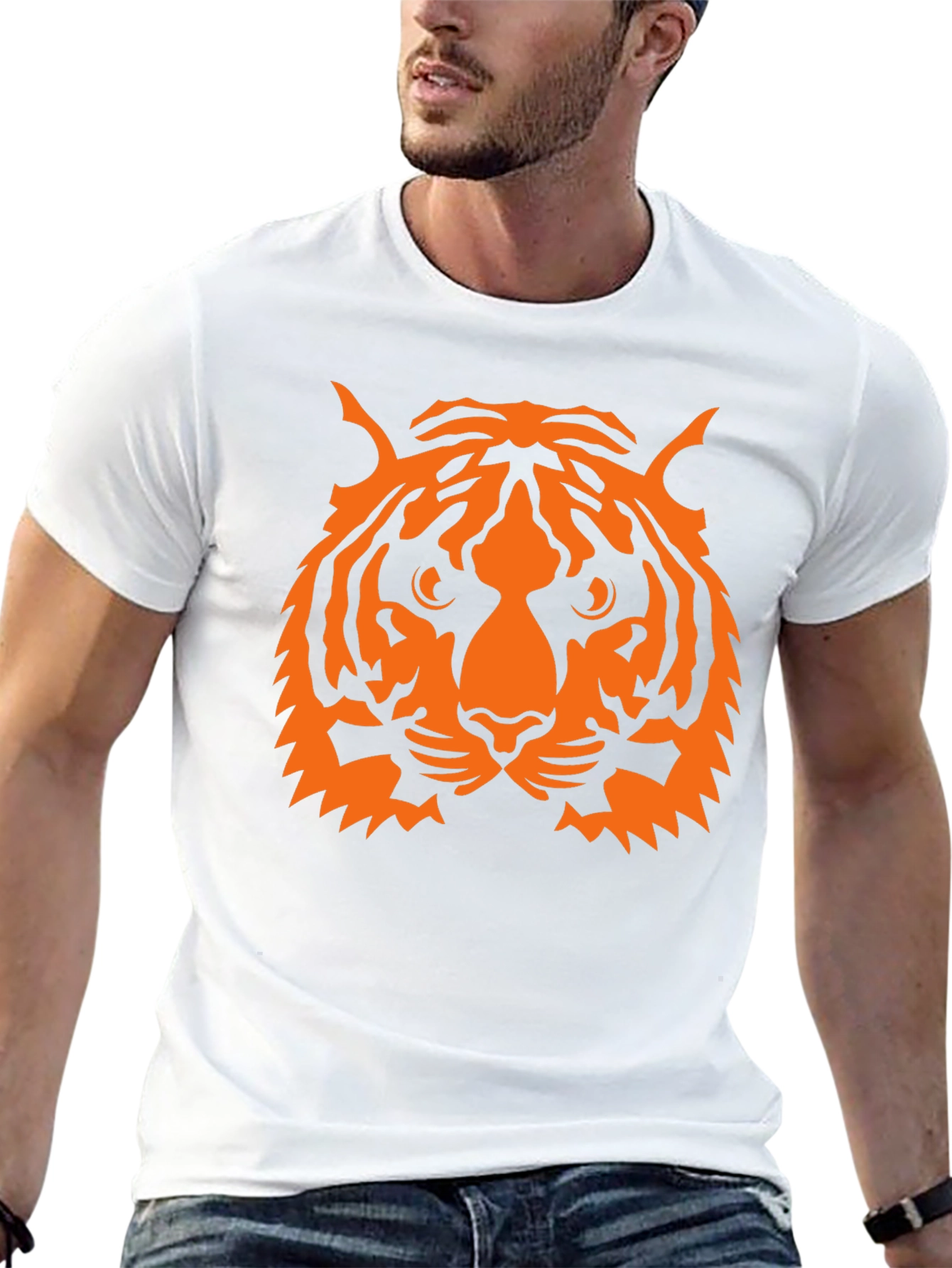 Camiseta Negra con Estampado de Tigre Naranja