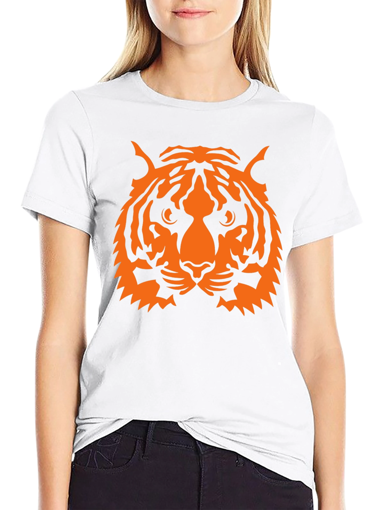 Camiseta Negra con Estampado de Tigre Naranja