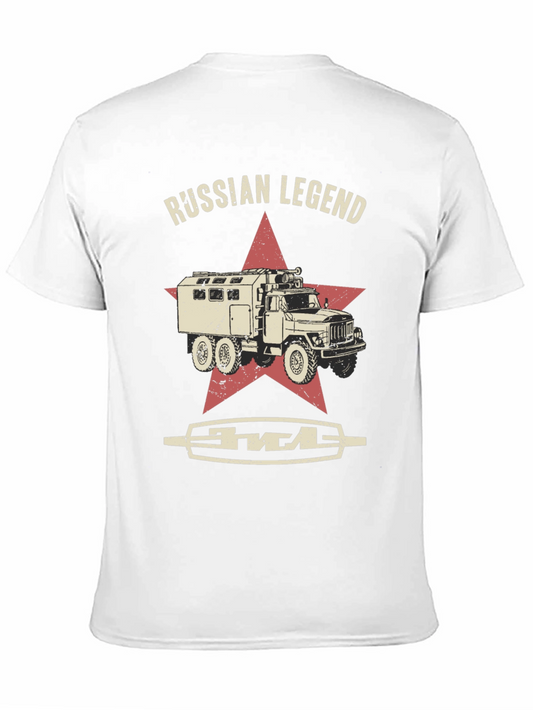 Camiseta Negra Leyenda Rusa con Diseño de Camión Militar