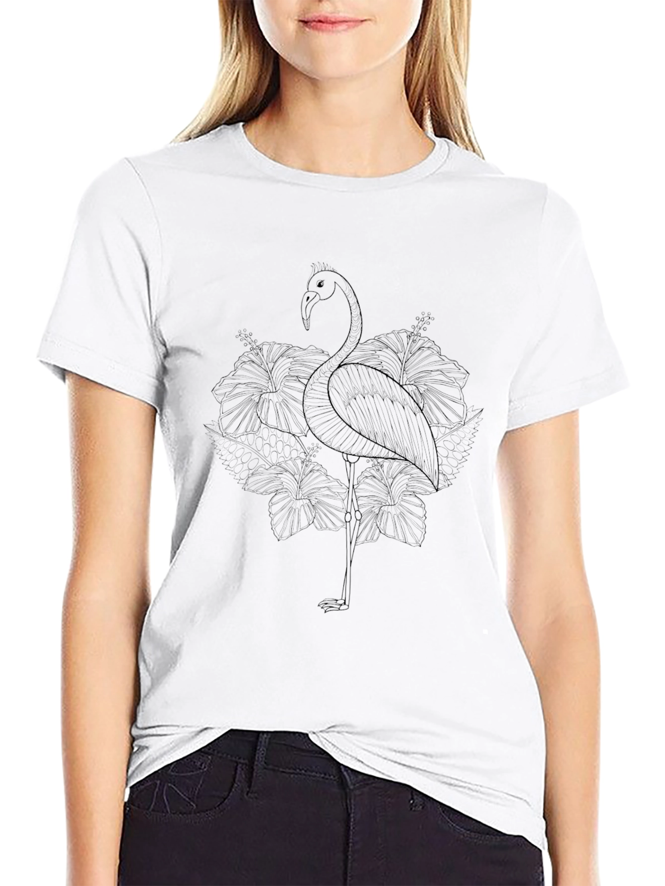 Camiseta Negra con Diseño de Flamenco Floral