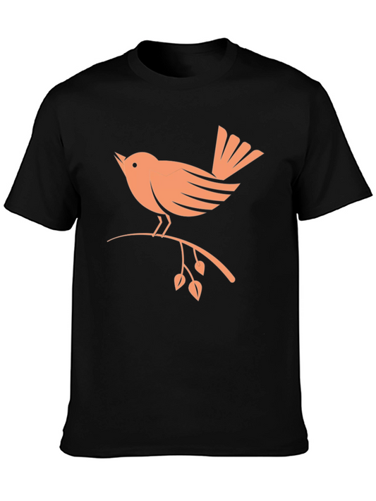 Camiseta Negra con Diseño de Pájaro Naranja