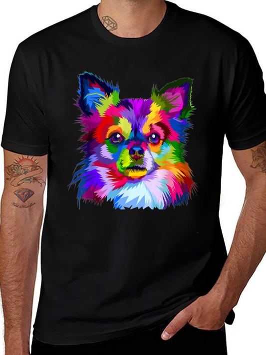 Camiseta Negra con Diseño de Chihuahua Colorido