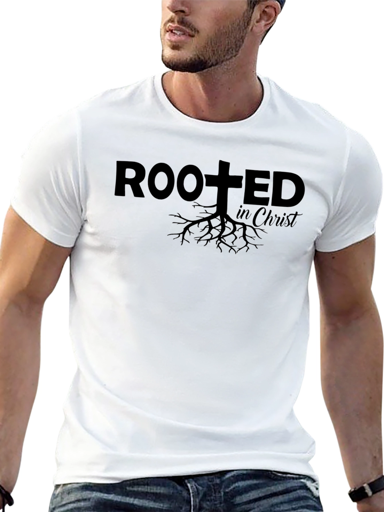 Camiseta Negra Cristiana Arraigado en Cristo