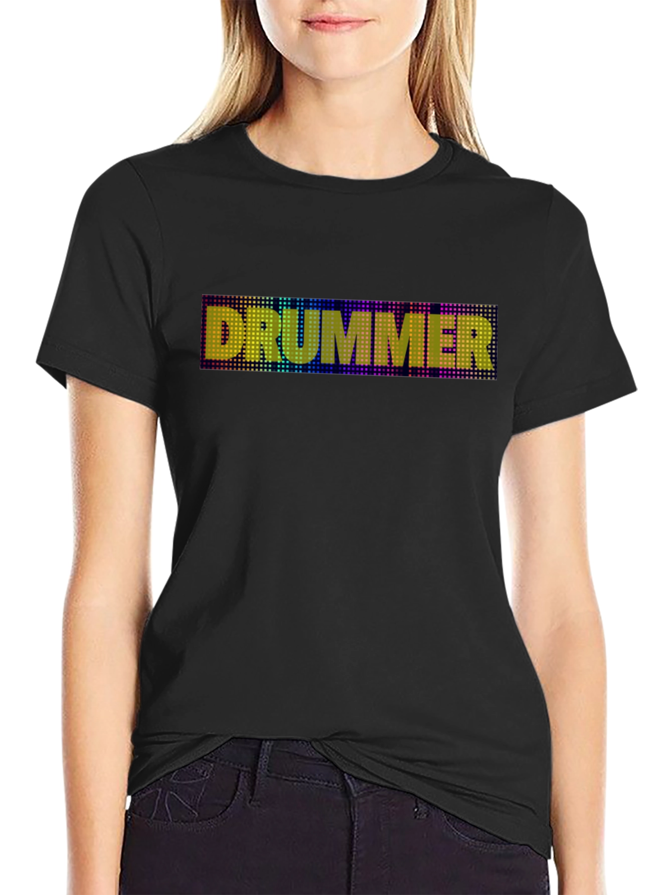 Camiseta Negra Drummer con Diseño de Puntos