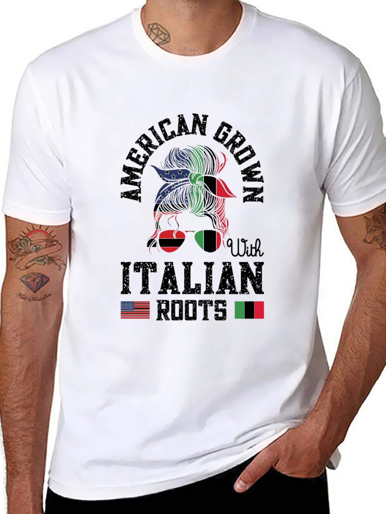 Camiseta American Grown With Italian Roots Negra