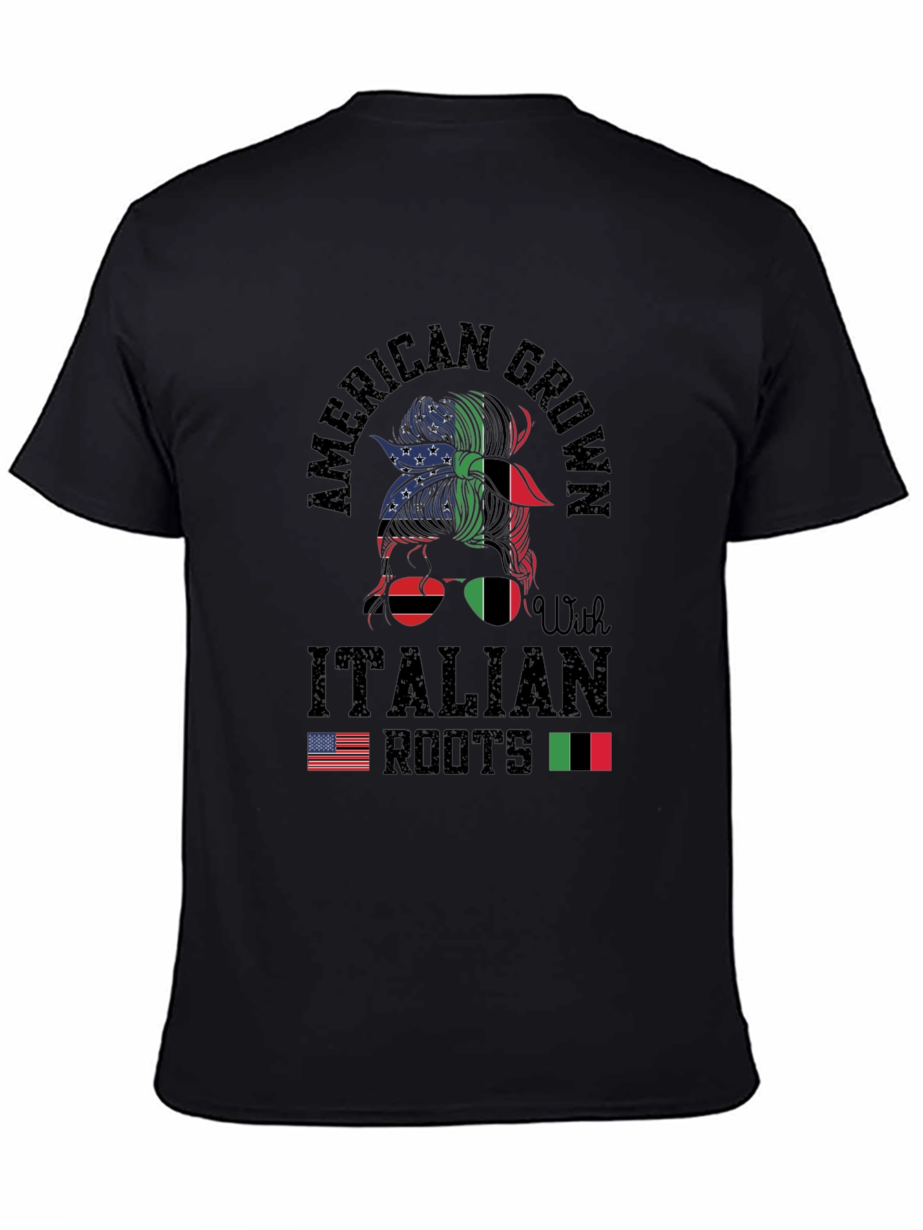 Camiseta American Grown With Italian Roots Negra