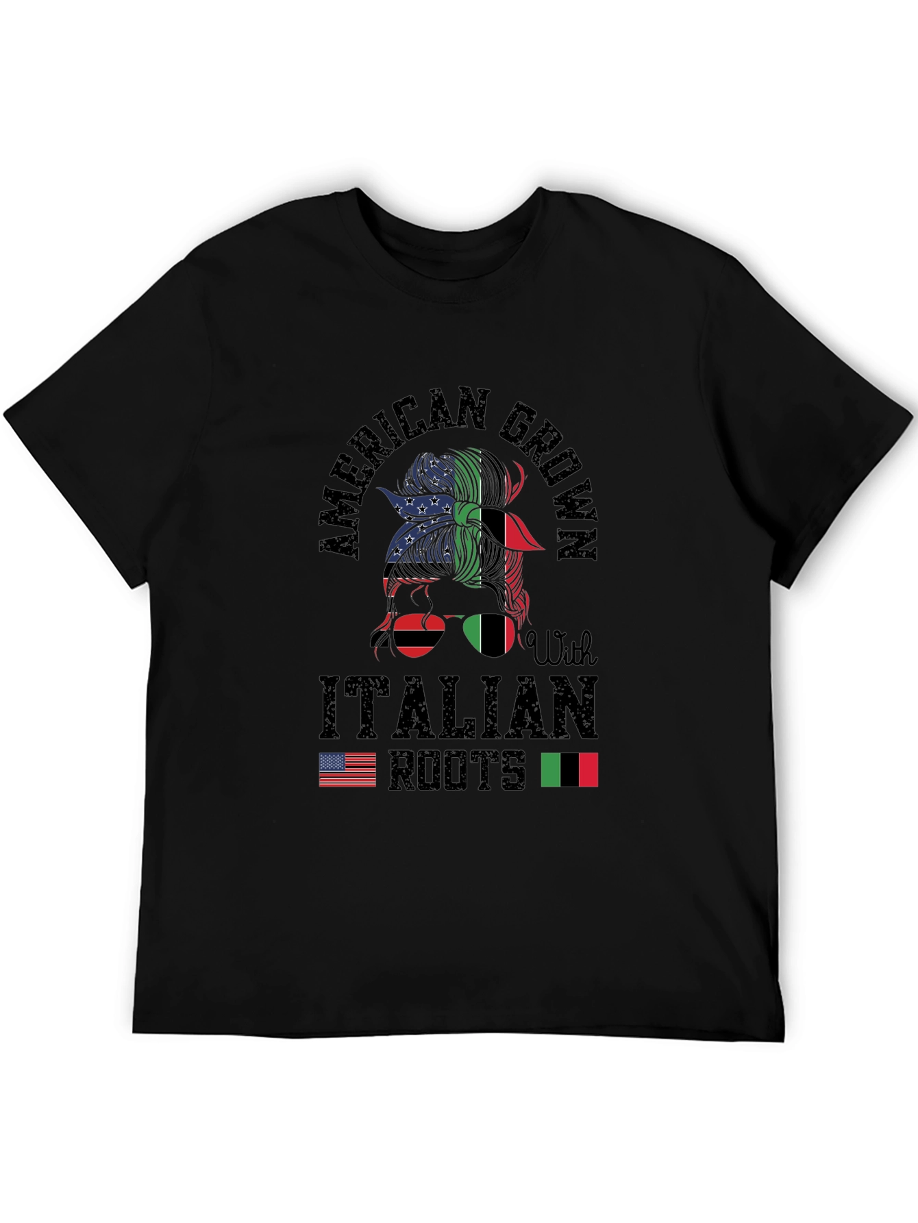 Camiseta American Grown With Italian Roots Negra