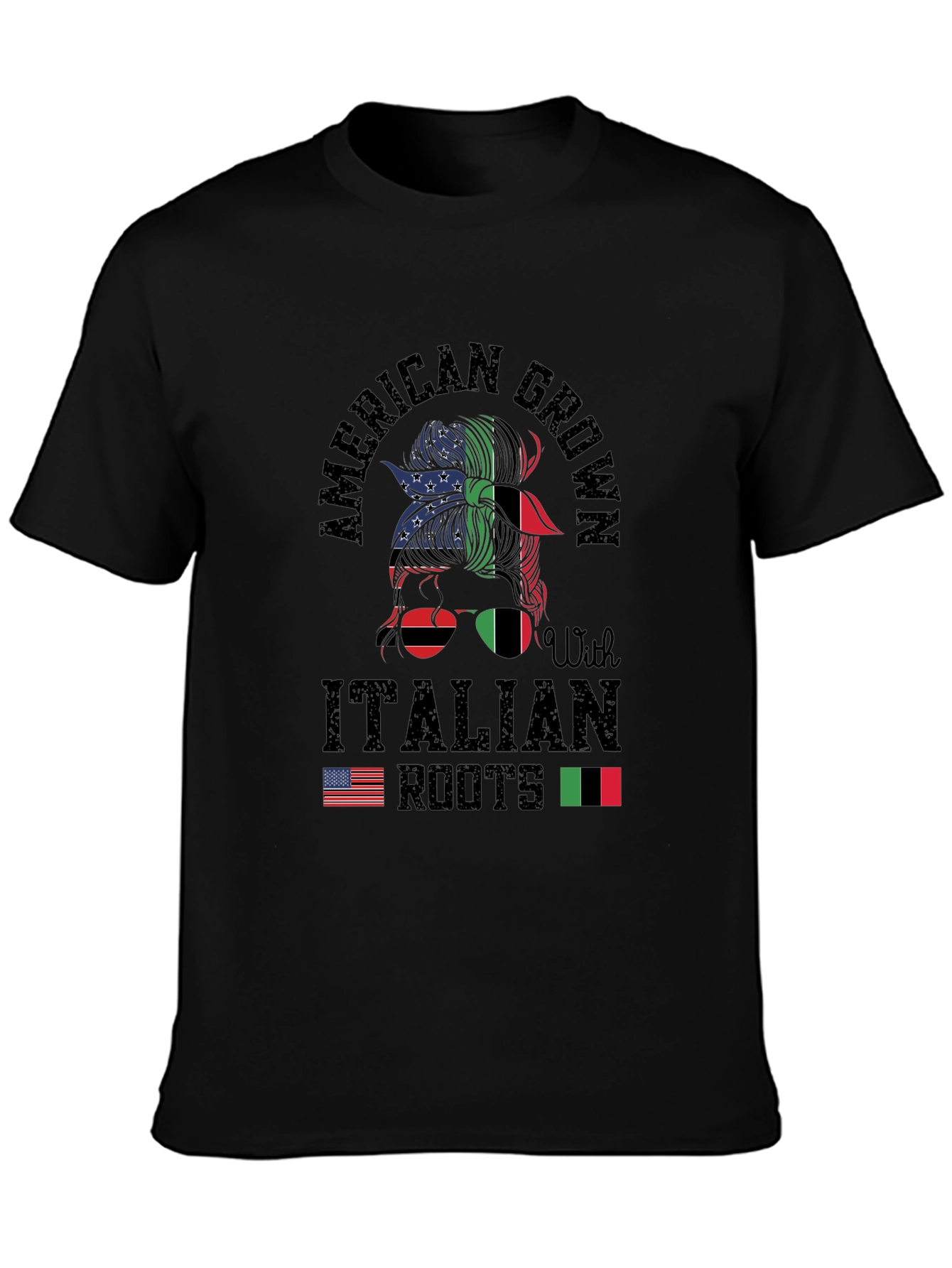 Camiseta American Grown With Italian Roots Negra