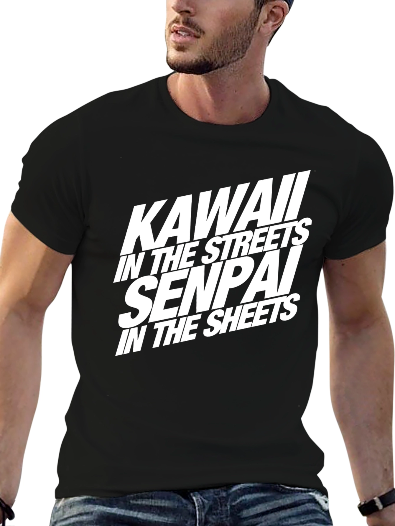 Camiseta Negra con Diseño Kawaii Senpai
