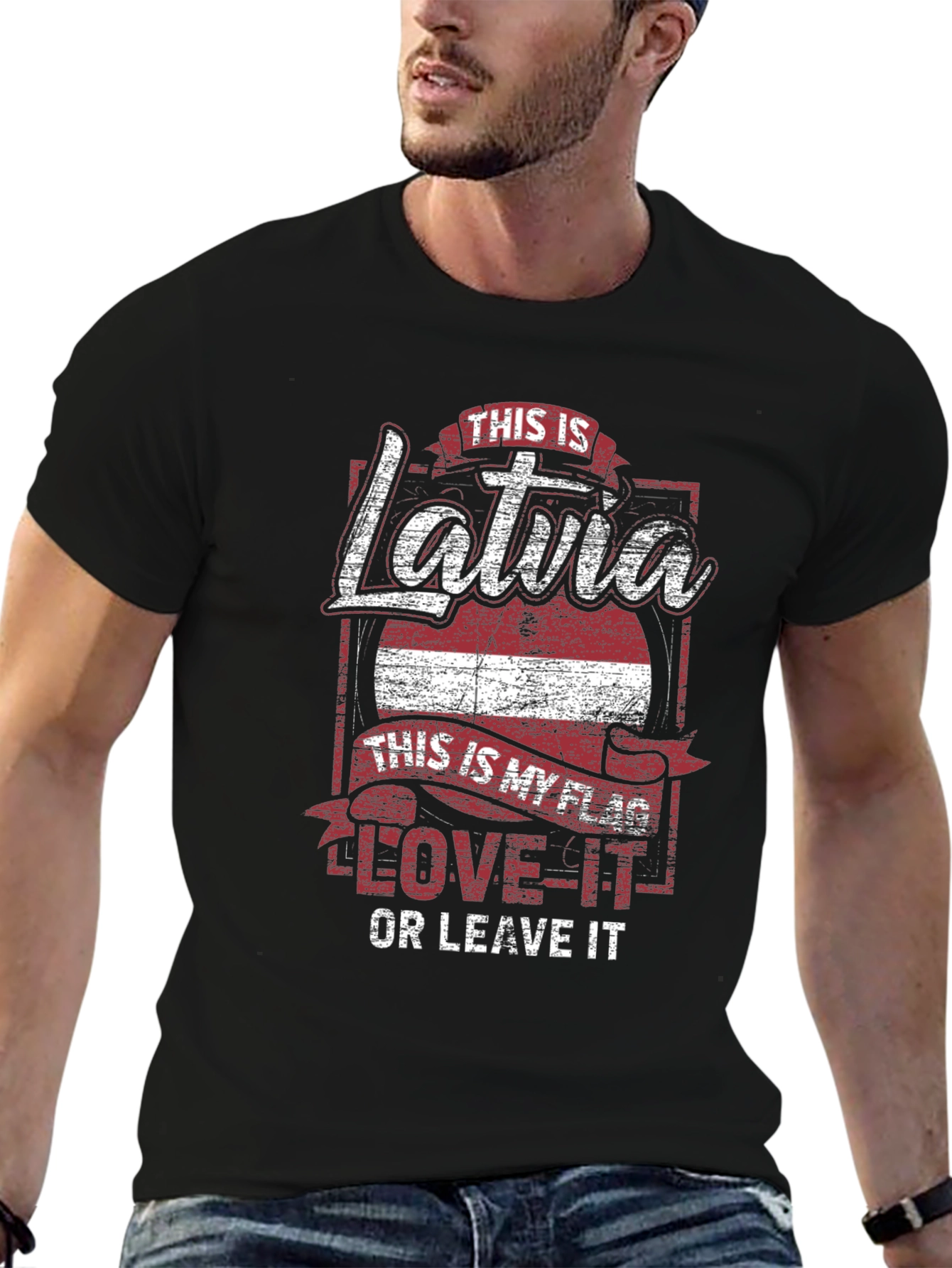 Camiseta Negra Latvia: Amo mi Bandera