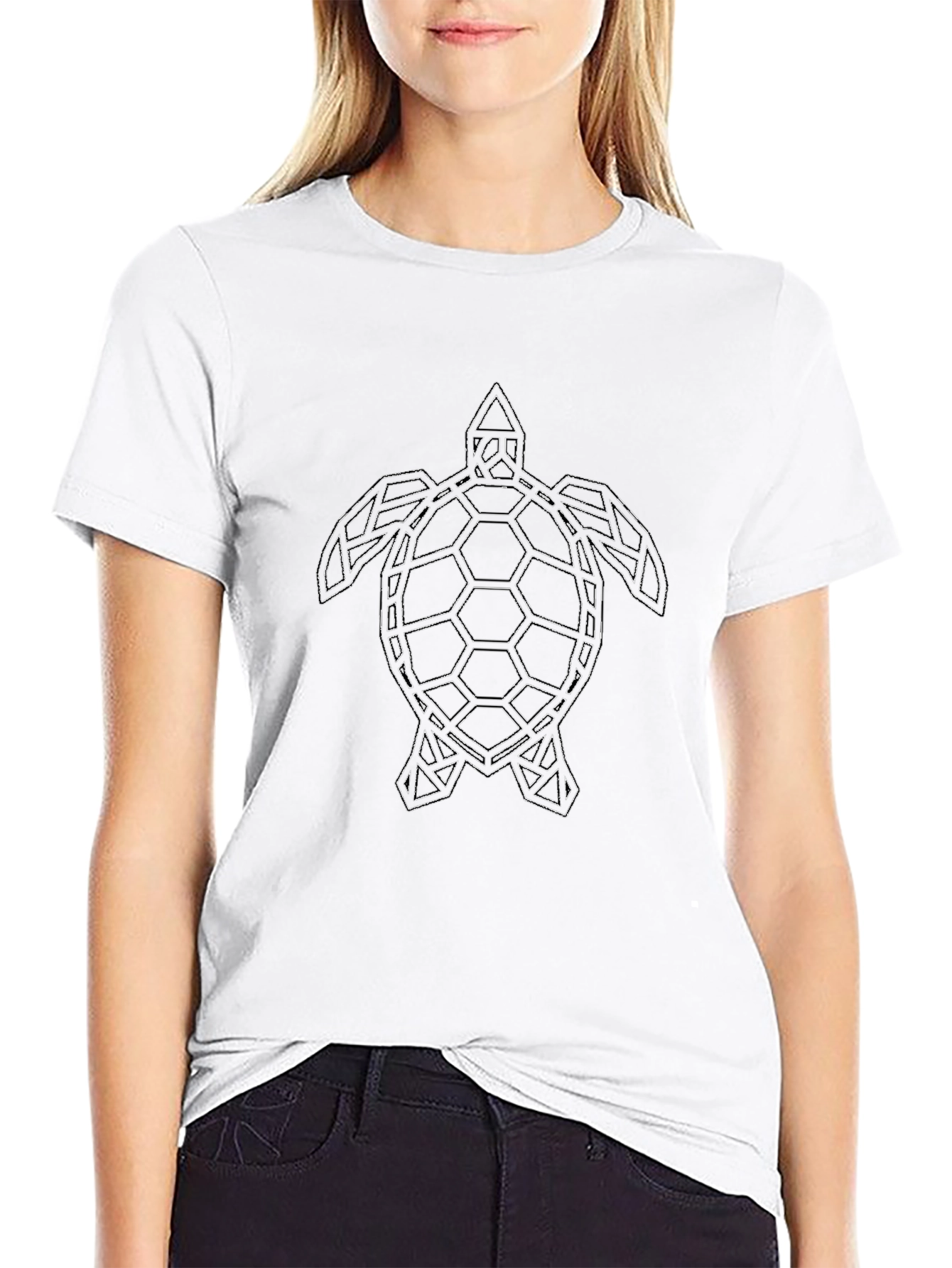 Camiseta Negra con Diseño de Tortuga Geométrica