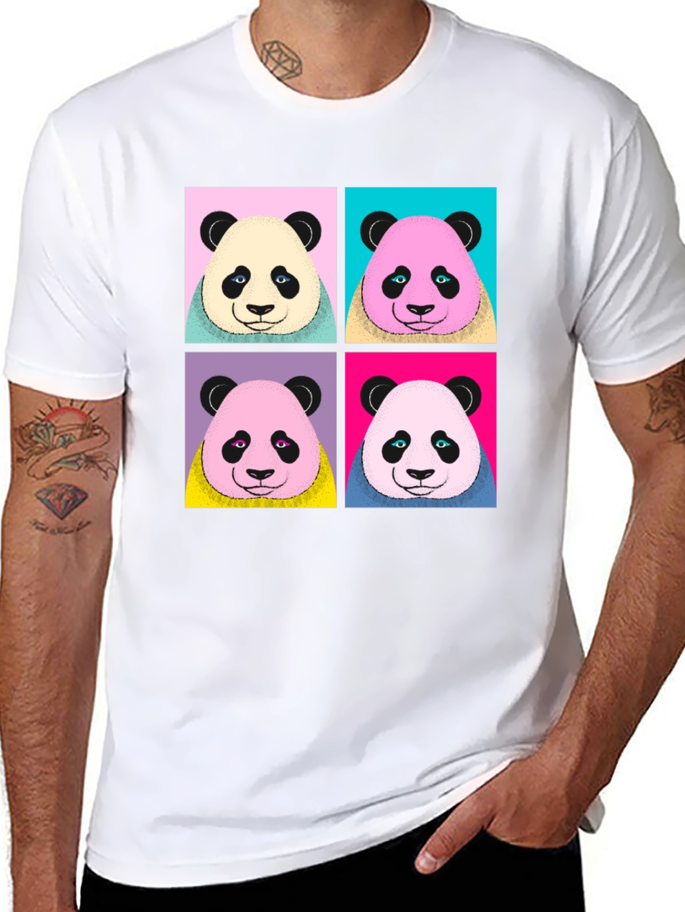 Camiseta Negra con Diseño Panda Pop Art