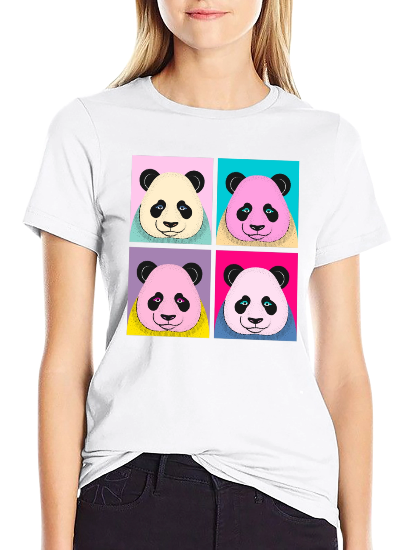 Camiseta Negra con Diseño Panda Pop Art