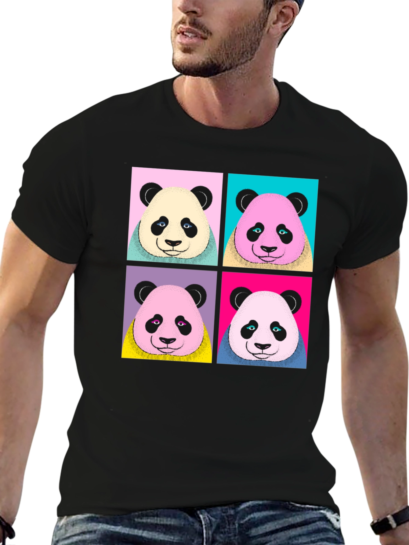 Camiseta Negra con Diseño Panda Pop Art
