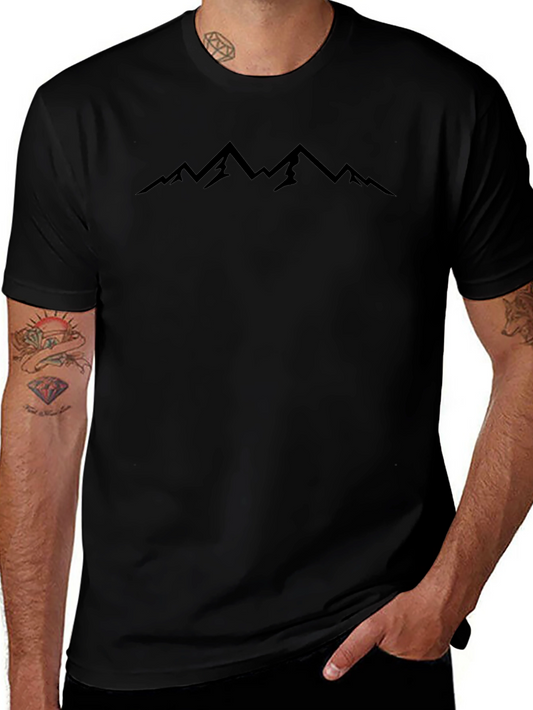 Camiseta Negra con Diseño de Montañas para Hombre