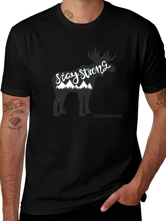 Camiseta Negra con Diseño de Alce y Montañas