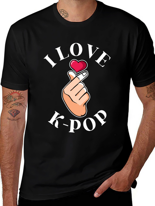 Camiseta Negra I Love K-Pop Corazón con Dedos