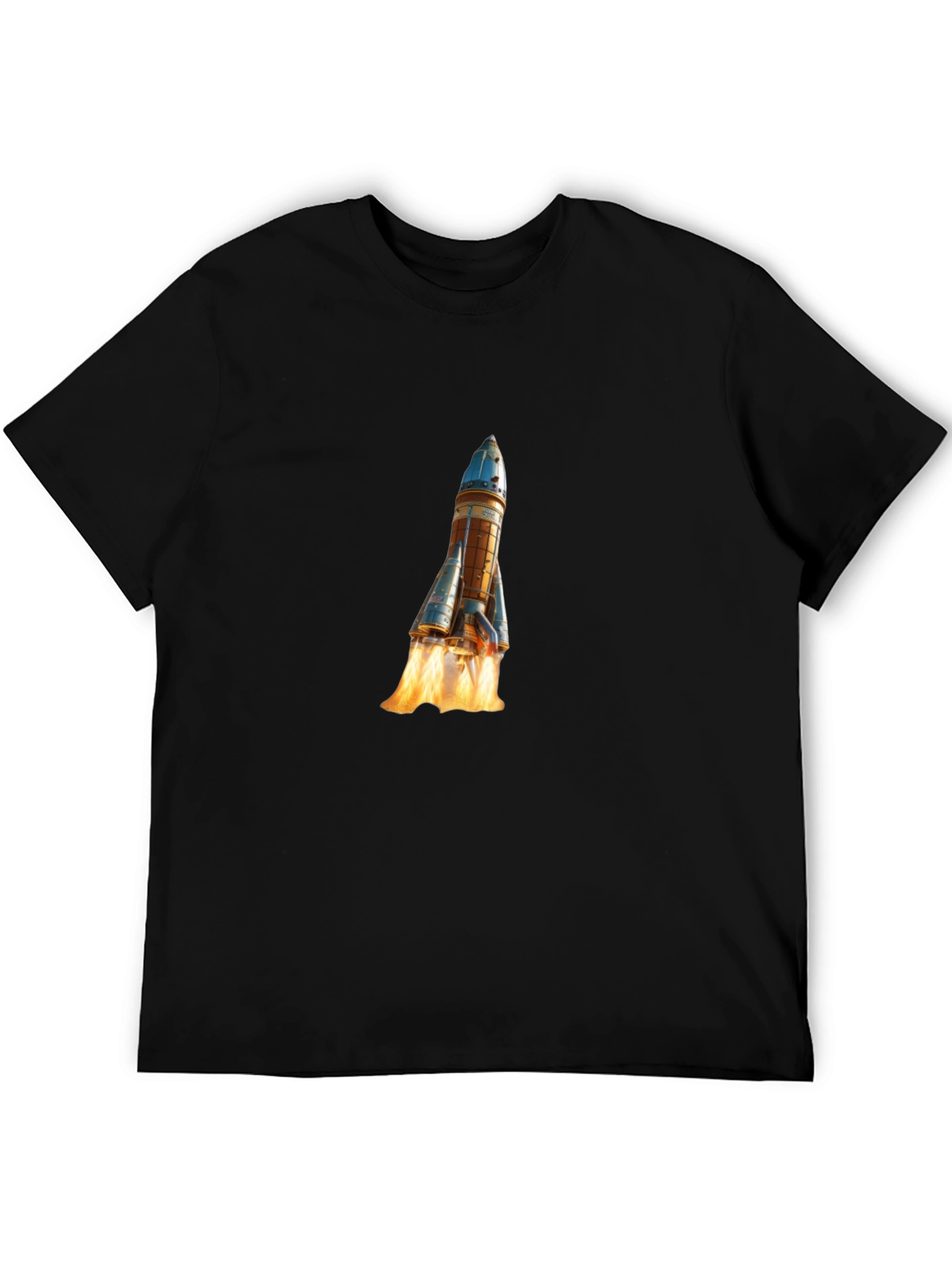 Camiseta Negra con Diseño de Lanzamiento Espacial