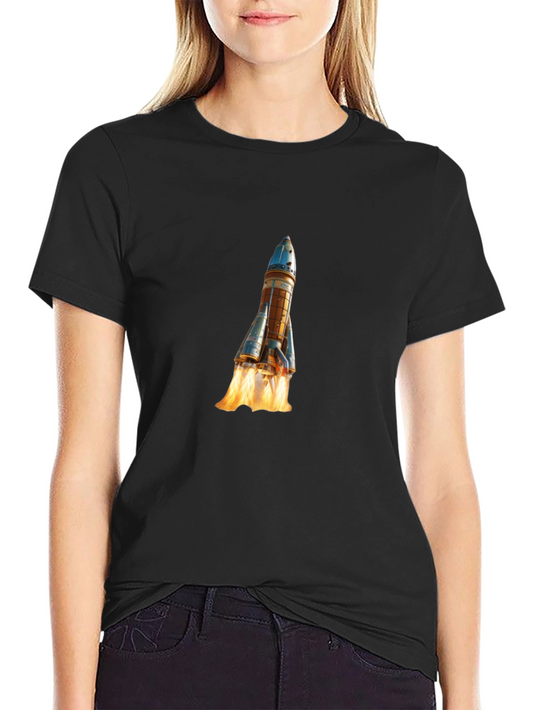 Camiseta Negra con Diseño de Lanzamiento Espacial