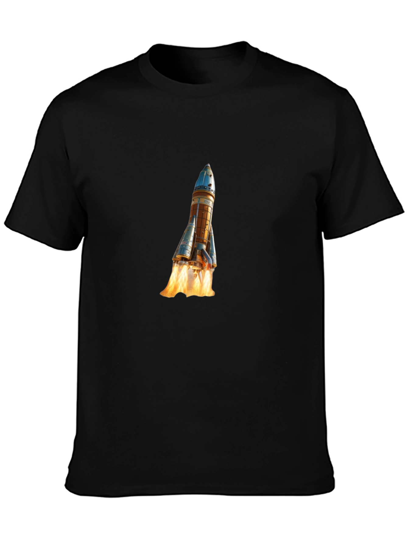 Camiseta Negra con Diseño de Lanzamiento Espacial