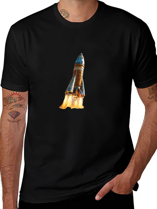 Camiseta Negra con Diseño de Lanzamiento Espacial