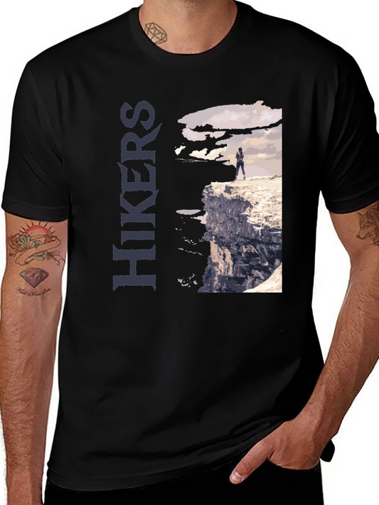 Camiseta Negra de Senderismo con Diseño de Acantilado