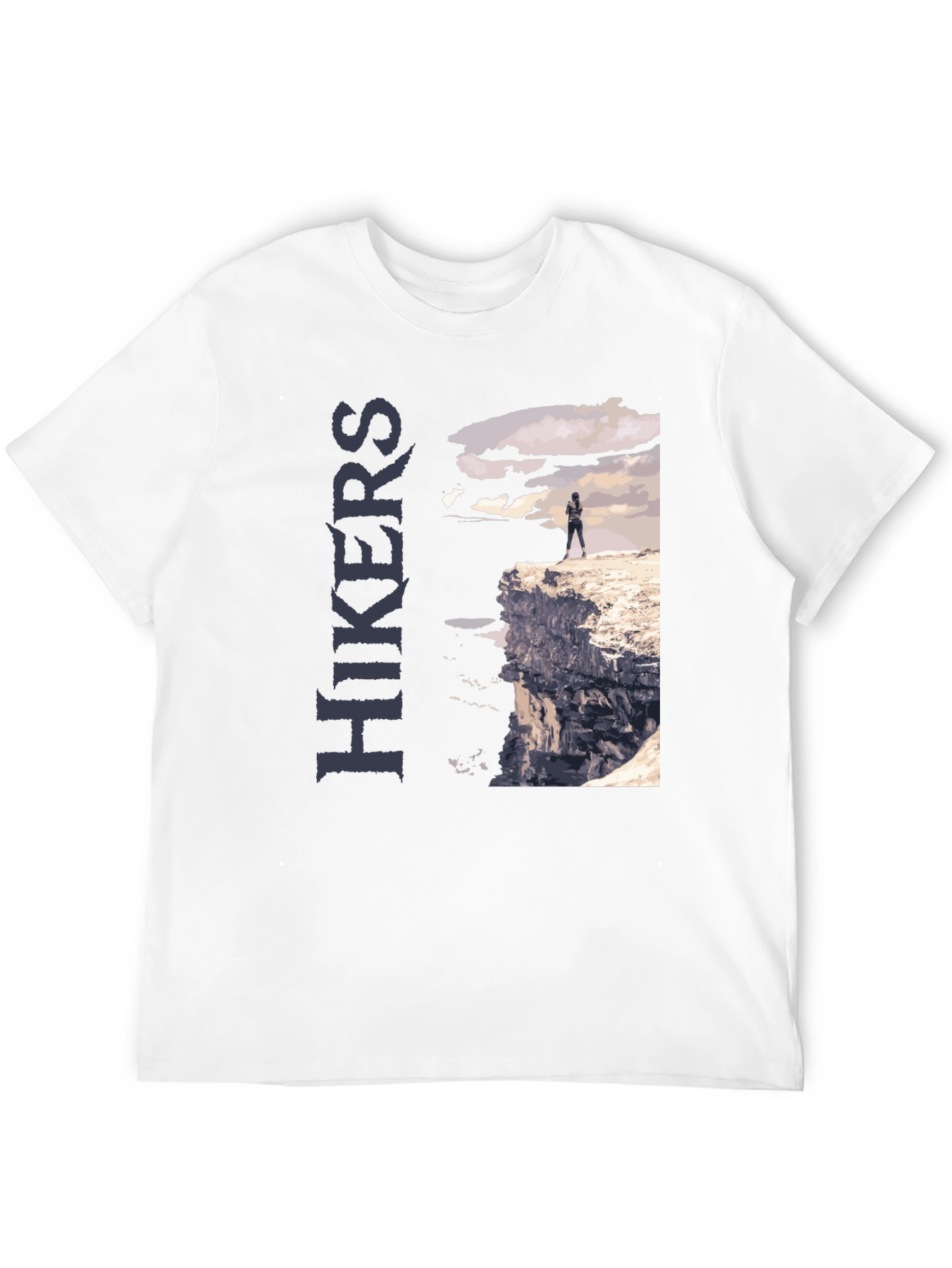 Camiseta Negra de Senderismo con Diseño de Acantilado