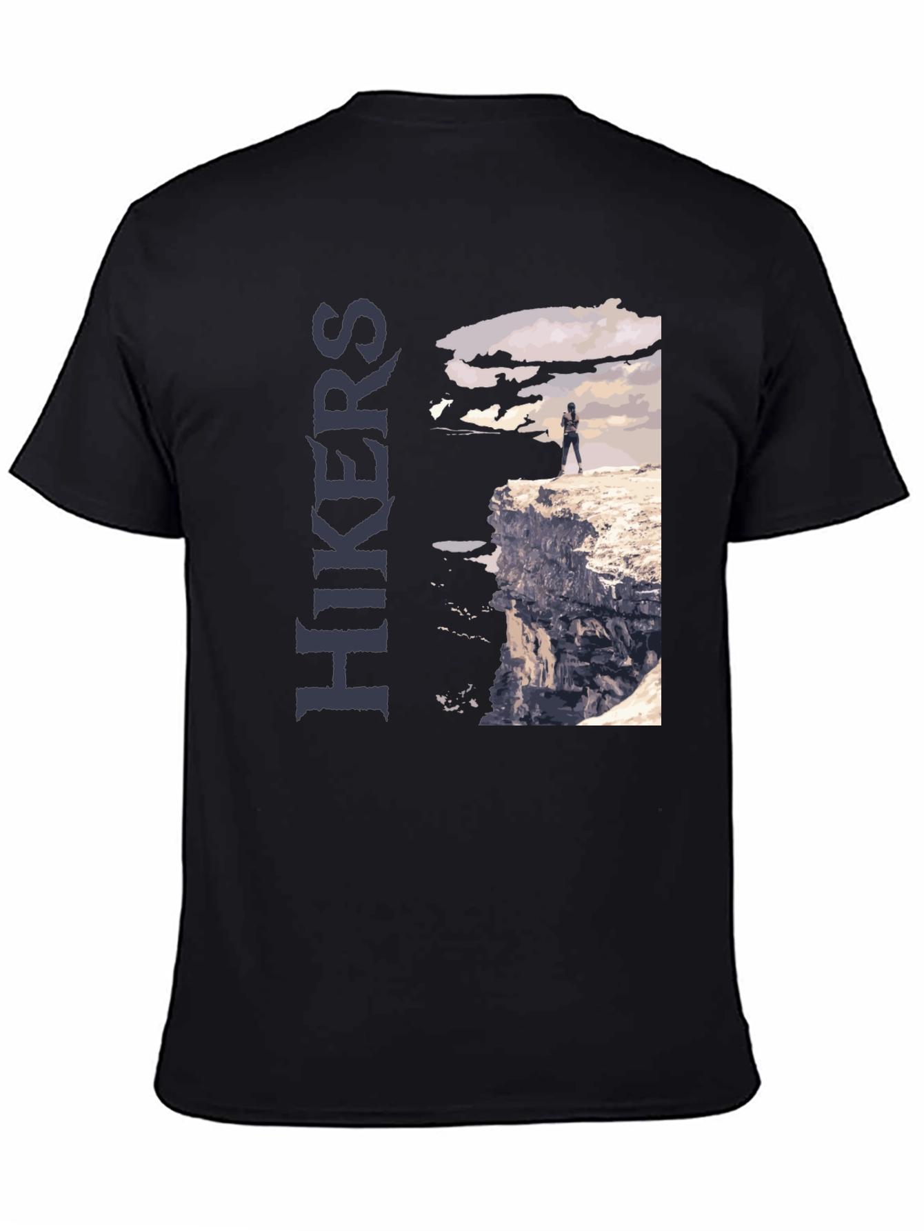 Camiseta Negra de Senderismo con Diseño de Acantilado