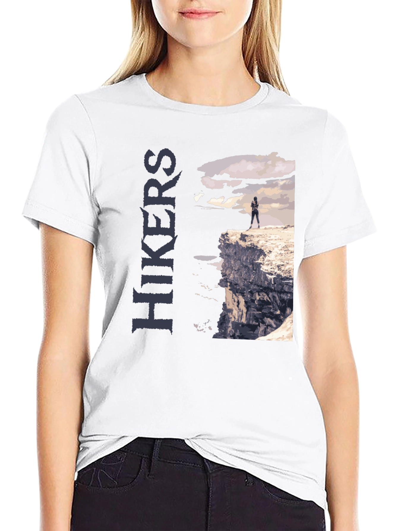 Camiseta Negra de Senderismo con Diseño de Acantilado