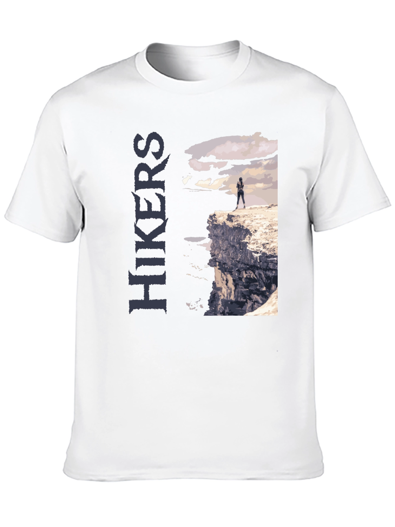 Camiseta Negra de Senderismo con Diseño de Acantilado