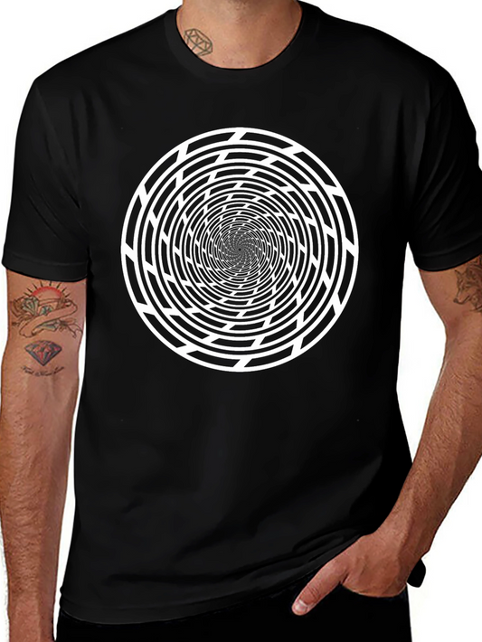 Camiseta Negra con Espiral Hipnótico Blanco